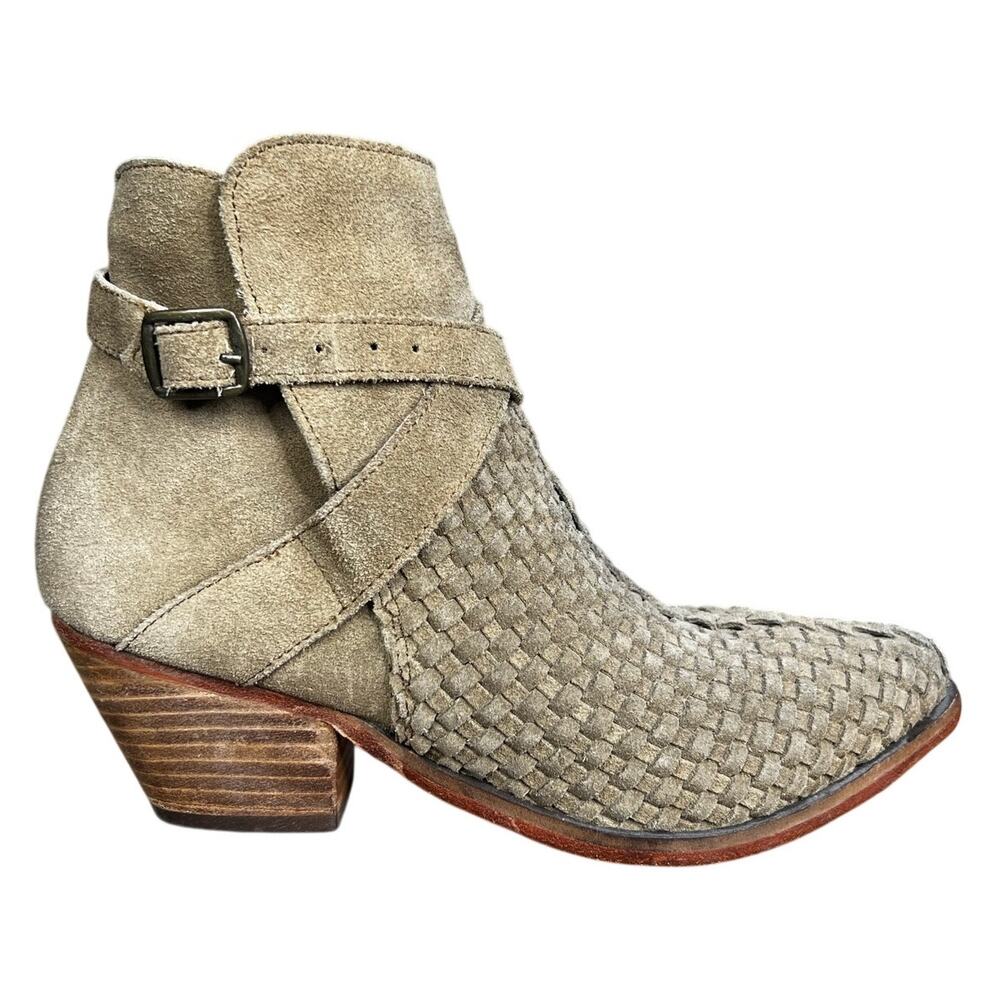 Free People Women’s Venture Woven Tan Suede Ankle Boot Size 37 US 6
